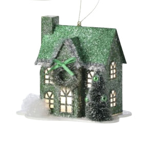Holiday Lane Paper House Ornament w/LED Timer Battery Red Green MTX72132