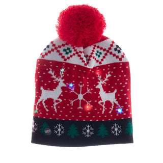 Childs Battery Operated LED Christmas Pattern Knit Hats