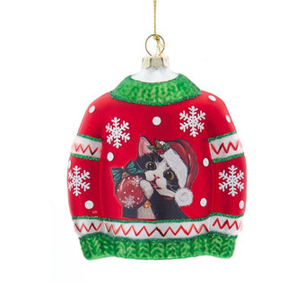 Whimsical Retro Glass Santa Dog & Cat Sweater Ornaments