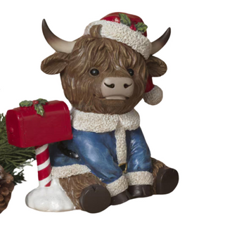 Resin Holiday Highland Blue Sweater Cow Merry Christmas cardinal 2795080