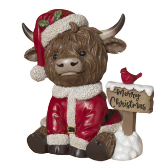 Resin Holiday Highland Red Sweater Cow Merry Christmas cardinal 2795080