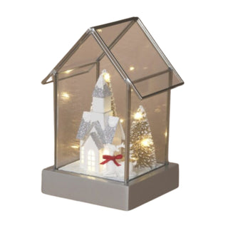 Lighted Holiday Glass House w/ Village Scene & Timer  2802020