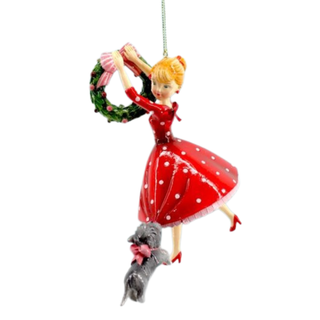 Retro Girl with Wreath & Dog Orn