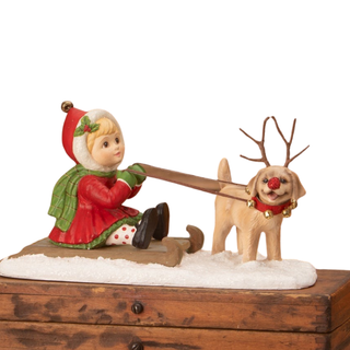 Christmas Clare with Puppy Wears Collar w Bells Figurine TD4192