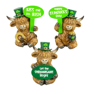 Resin Highland Cow Shamrock Top Hat Set 66117