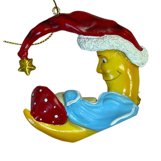 Merry Little Mushroom On Crescent Moon Baby Boy 1st Ornament