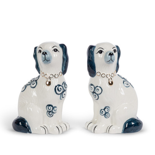 Blue Porcelain Motif Staffordshire Dog Figurine Set EAB26069
