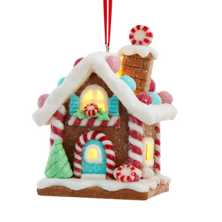 Light-Up Gingerbread Peppermint House Ornament D5021