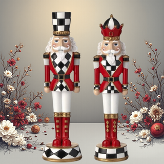 Black, White Checkered Nutcracker on Base MTX73310