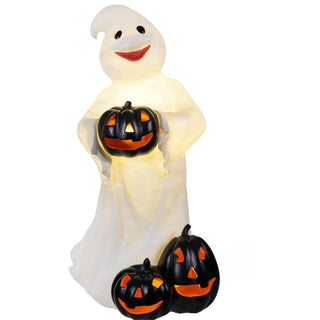 Pre-Order Halloween LED Standing Ghost w/Blk Pumpkins 29-29801 Halloween Carnival