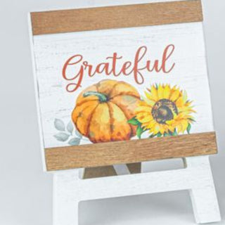Fall Thanksgiving Gather Grateful Thankful Wooden Tabletop Tray Easel Sign