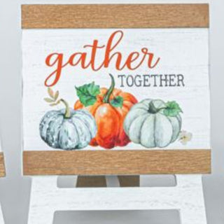 Fall Thanksgiving Gather Grateful Thankful Wooden Tabletop Tray Easel Sign