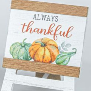 Fall Thanksgiving Gather Grateful Thankful Wooden Tabletop Tray Easel Sign
