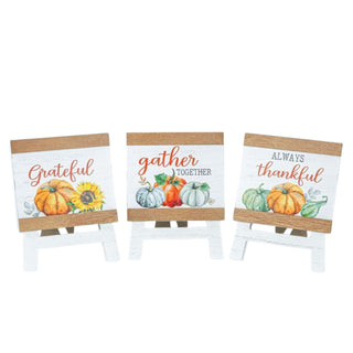 Fall Thanksgiving Gather Grateful Thankful Wooden Tabletop Tray Easel Sign