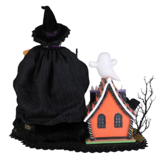 Karen Didion Lighted Willow's Haunted House Witch Black Cat Ghost Display