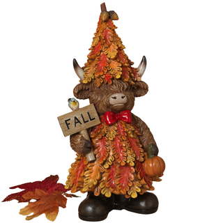 Pre-Order Large Fall Harvest Highland Cow with Leaves 2865030