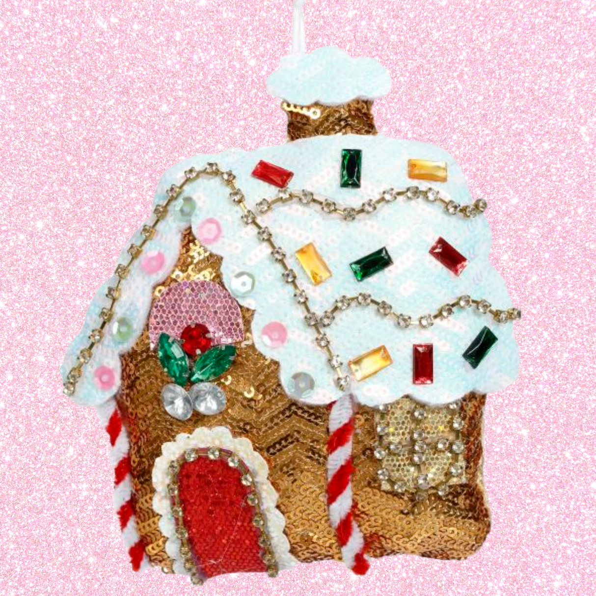 Gingerbread House Sequin Hansel & Gretel Ornament, 5 in