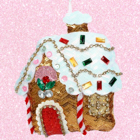 Gingerbread House Sequin Hansel & Gretel Ornament, 5 in