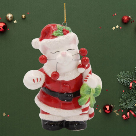 Porcelain Cat Ornament - Santa