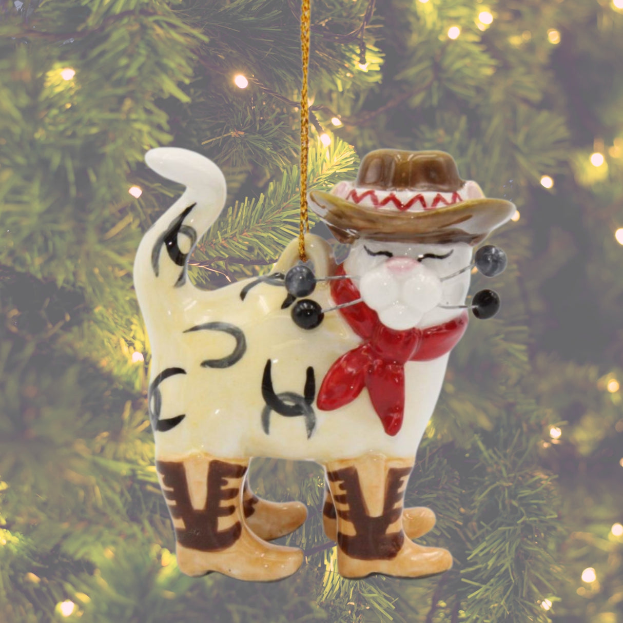 Porcelain Cat Ornament - Cowboy