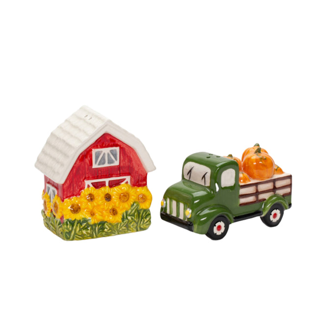 Sunflower Barn And Pumpkin On Truck Salt And Pepper