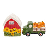 Sunflower Barn And Pumpkin On Truck Salt And Pepper