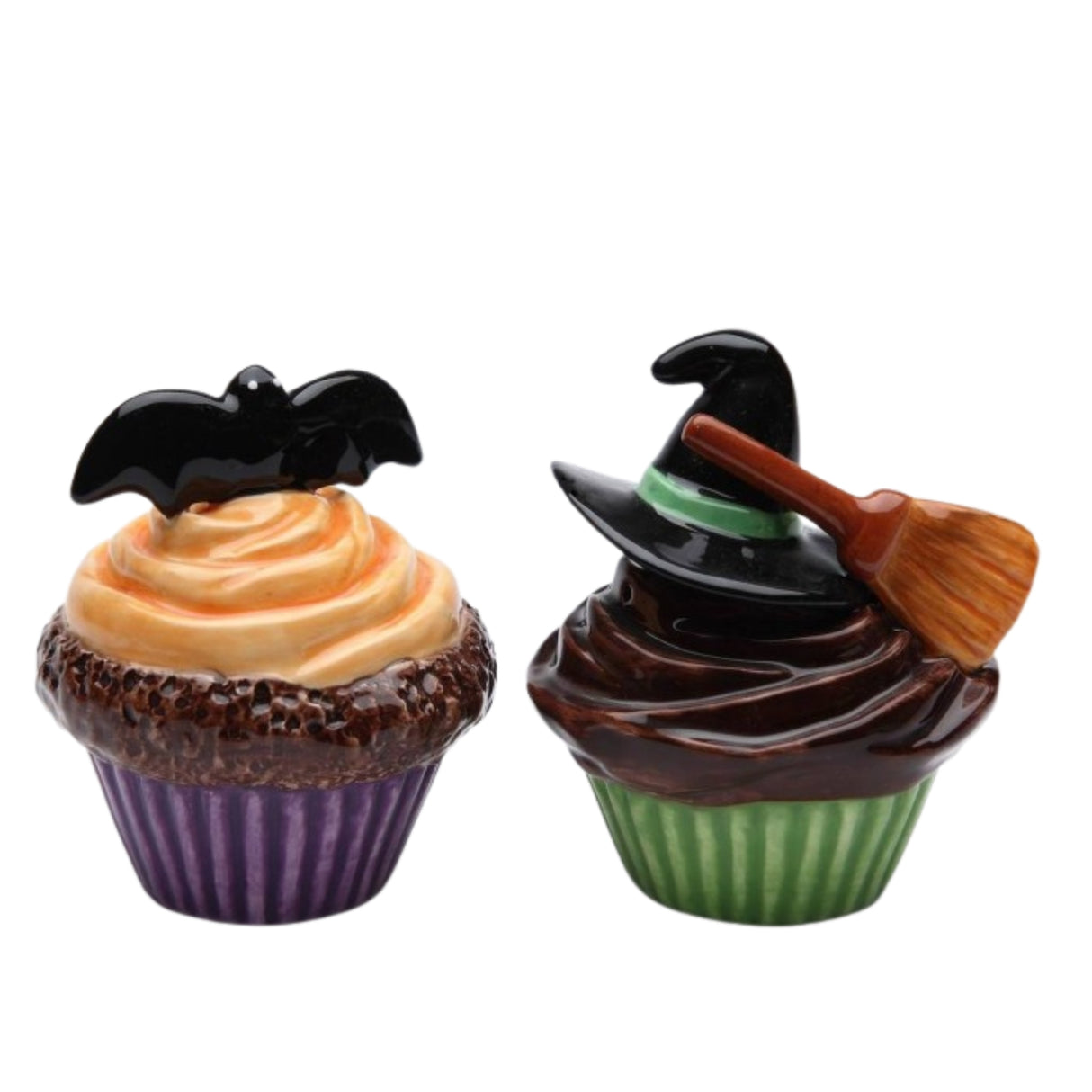 Halloween Cupcake Bat & Witch Hat Salt and Pepper Shaker Set