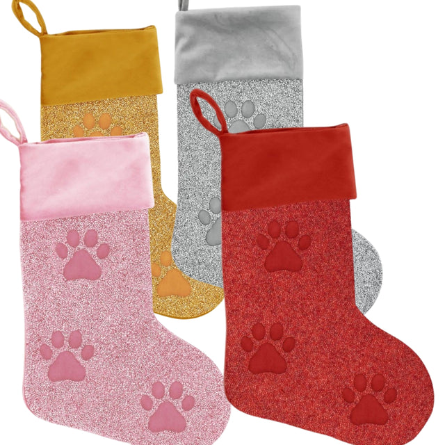 Luminous Dog Paw Print Rhinestone Christmas Stocking