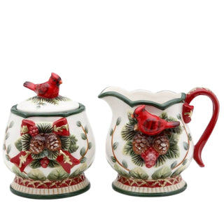 Evergreen Holiday Cardinal Hollyberry Sugar & Creamer Set