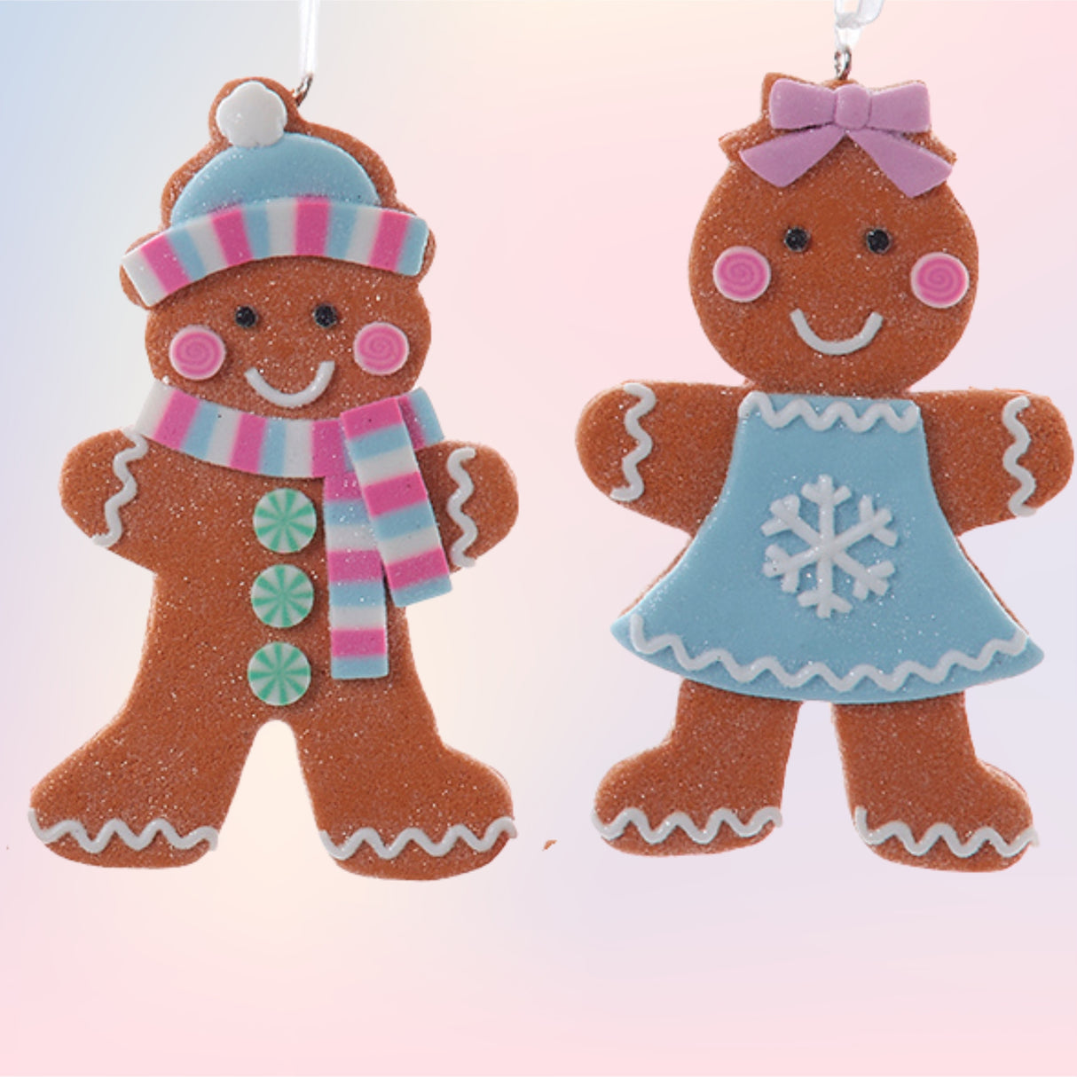 Blue Gingerbread Girl Boy Christmas Holiday Ornament Set