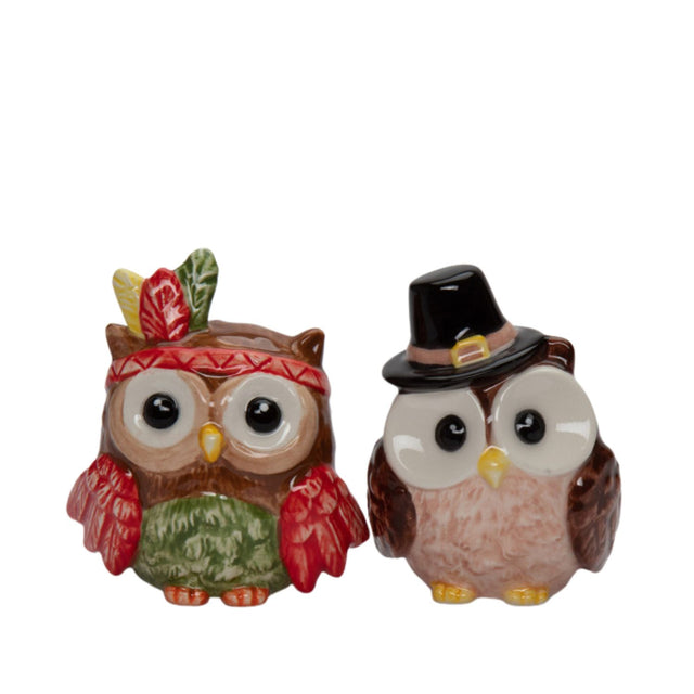 Thanksgiving Pilgrim Indian Owl Salt and Pepper Shaker Set