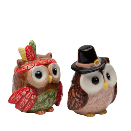 Thanksgiving Pilgrim Indian Owl Salt and Pepper Shaker Set