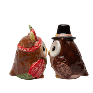 Thanksgiving Pilgrim Indian Owl Salt and Pepper Shaker Set