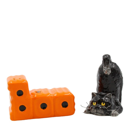 Magnetic Halloween Black Cat & Boo Salt & Pepper Shaker Set