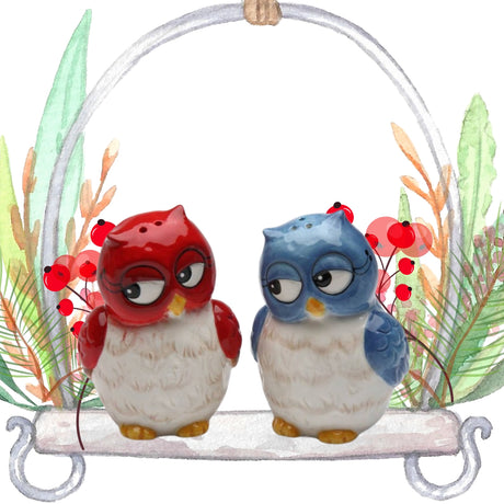 Christmas Owl Couple Salt & Pepper Shaker Set