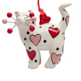 Whimsical Whisker Cat Ornament -Red and Pink Hearts