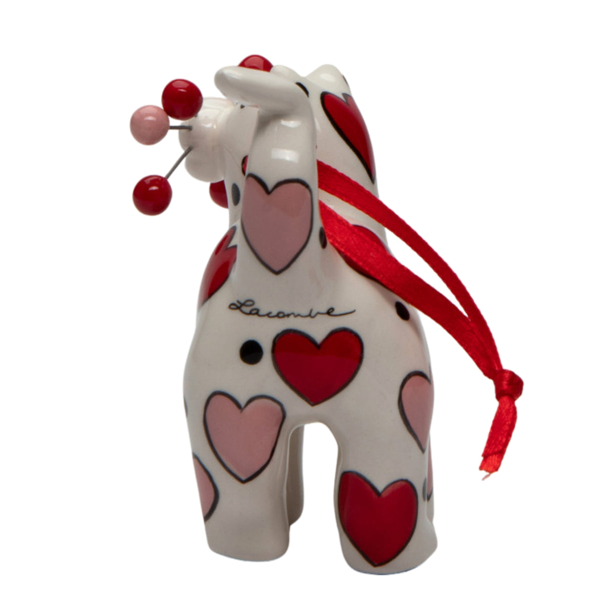 Whimsical Whisker Cat Ornament -Red and Pink Hearts