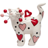 Whimsical Whisker Cat Ornament -Red and Pink Hearts