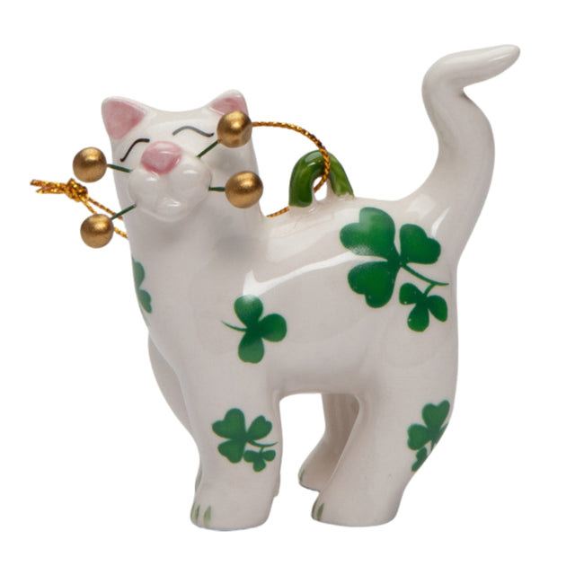 Whimsical Whisker Cat Ornament -Shamrock