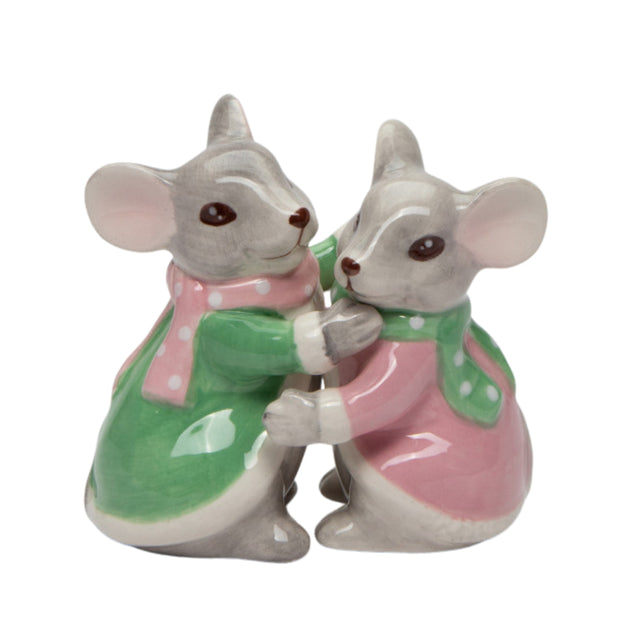 Christmas Mice Salt And Pepper Shaker Set- Pink & Green