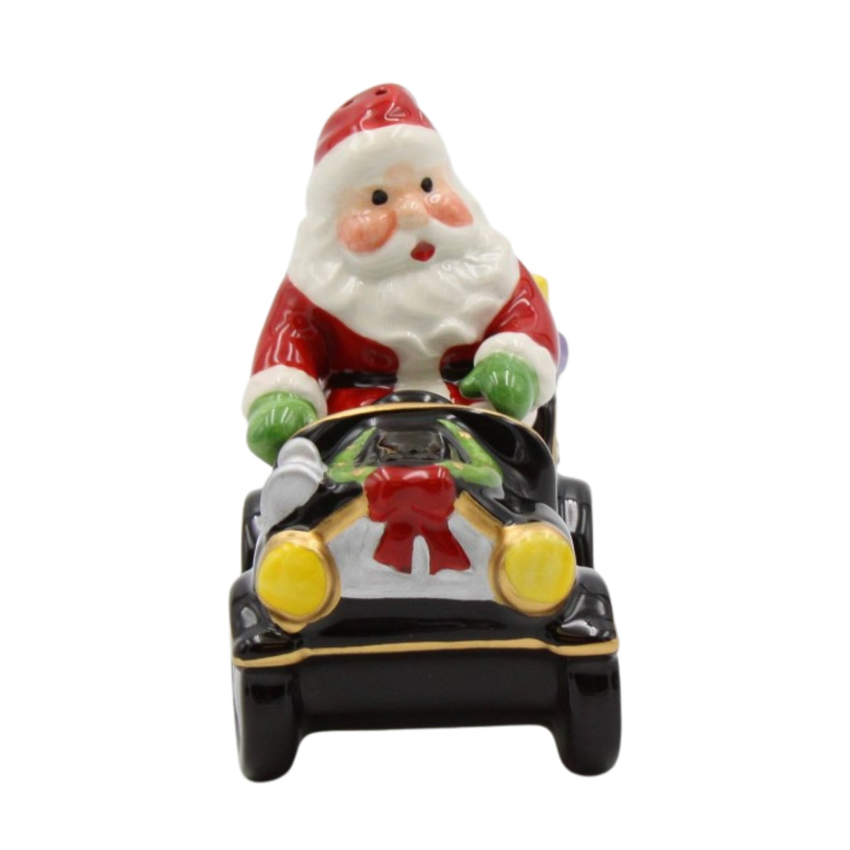 Christmas Santa Driving Black Car Salt And Pepper Shaker Set