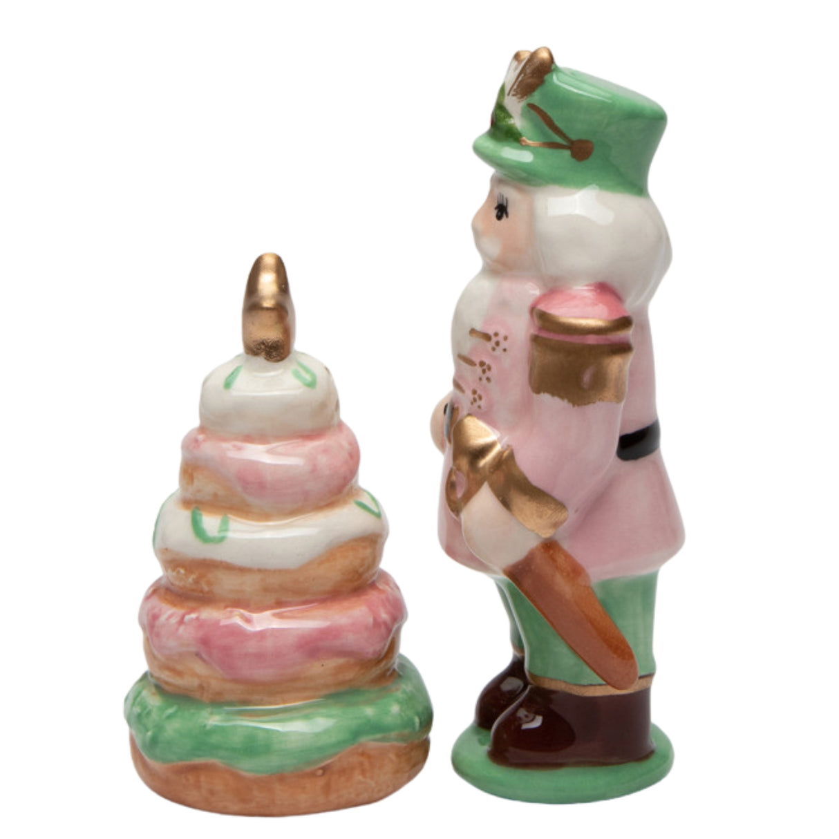 Christmas Pastel Nutcracker & Donut Tree Salt And Pepper Shaker Set