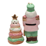 Christmas Pastel Nutcracker & Donut Tree Salt And Pepper Shaker Set