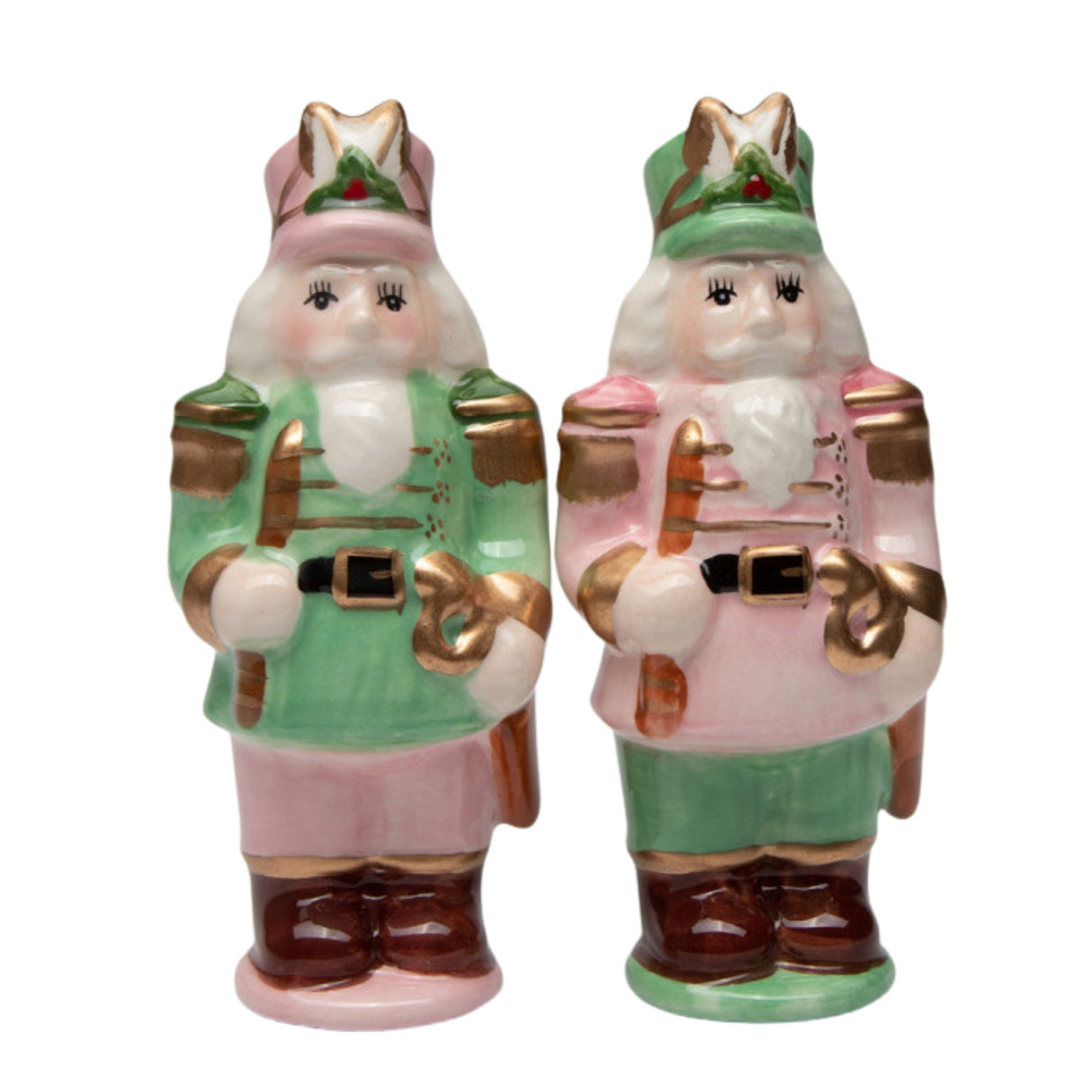 Christmas Pastel Nutcracker Salt And Pepper Shaker Set Pink Green