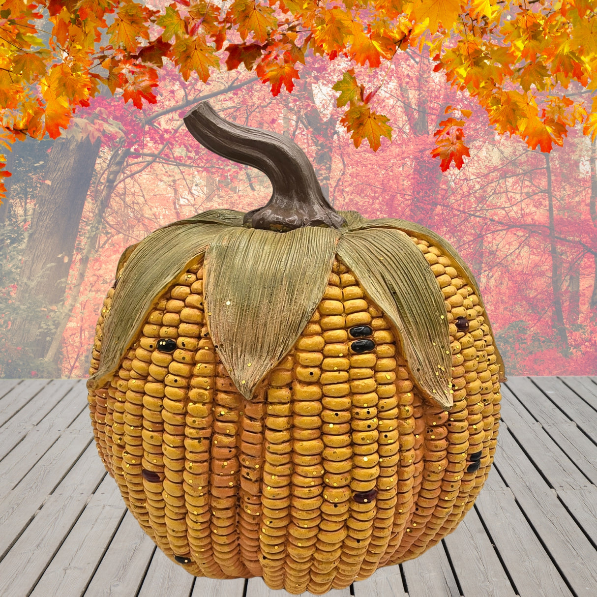 Harvest Yellow Kernal Field Corn Pumpkin With Husks