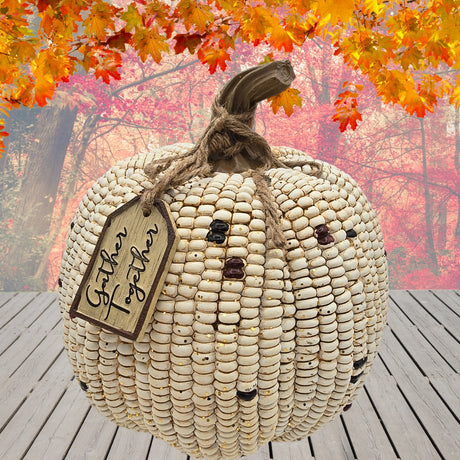 Gather Together Tagged White Kernal Field Corn Pumpkin with Tag