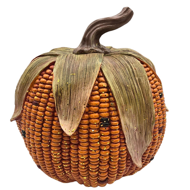 Harvest Orange Kernal Field Corn Pumpkin With Husks