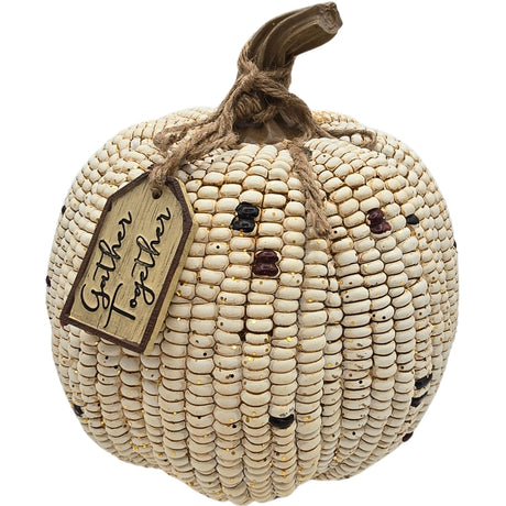 Gather Together Tagged White Kernal Field Corn Pumpkin with Tag