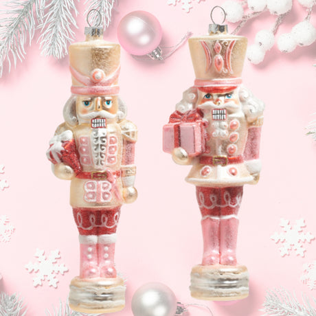 RAZ Imports "A Blushing Holiday" Pink Pastel Nutcracker Glass Ornament Set