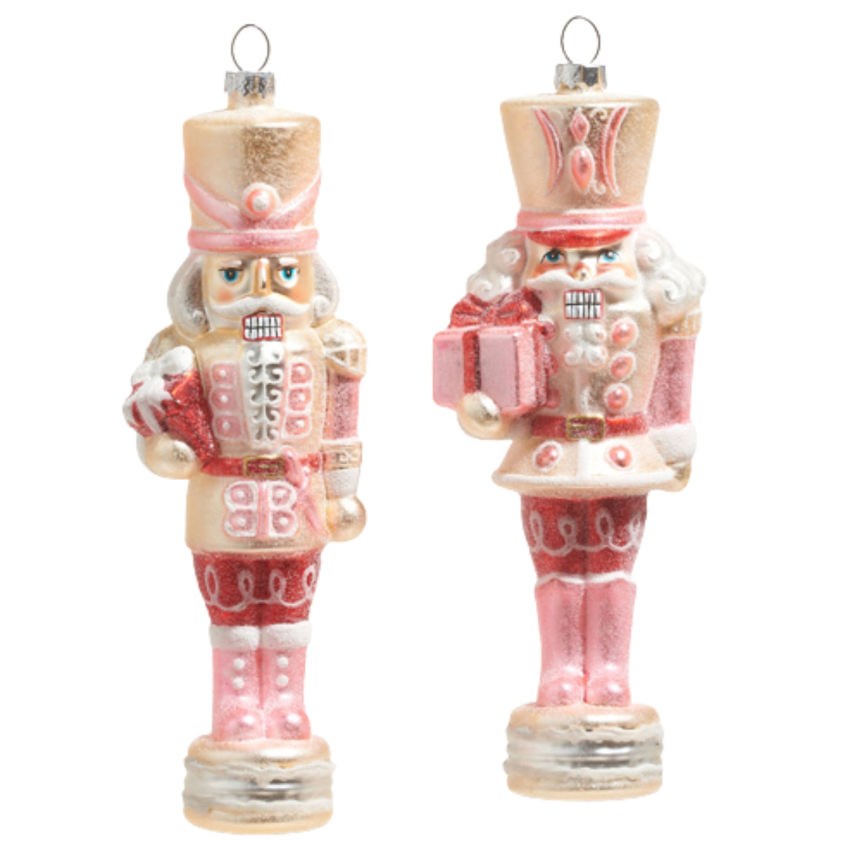 RAZ Imports "A Blushing Holiday" Pink Pastel Nutcracker Glass Ornament Set